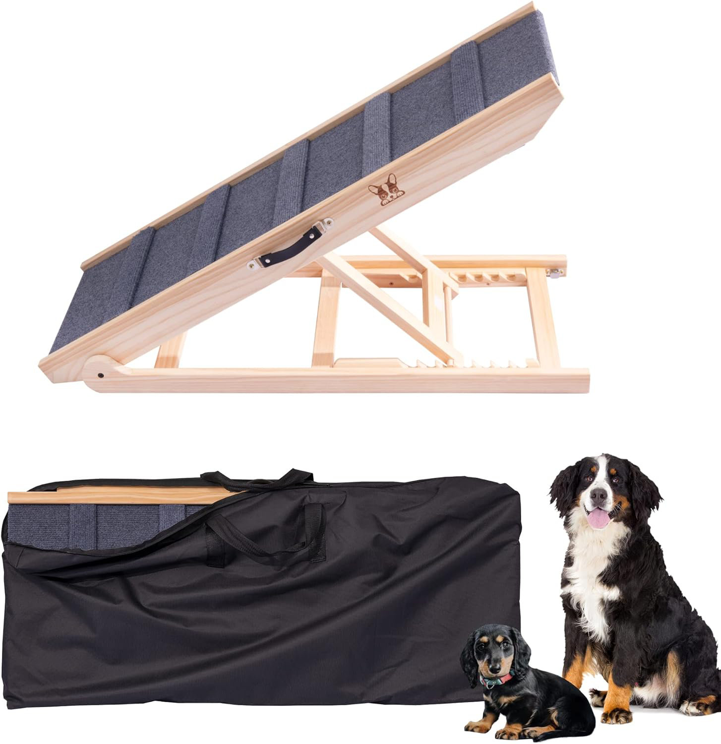 Tucker Murphy Pet 27 Tall Dog Pet Ramp Portable For All Dogs For Couch Bed Car Suv Supports Up To 220 Lbs Carrying Bag Included 7 Level Height Adjustable From